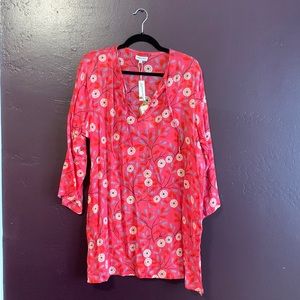 100% cotton tunic or cover up fushia print .